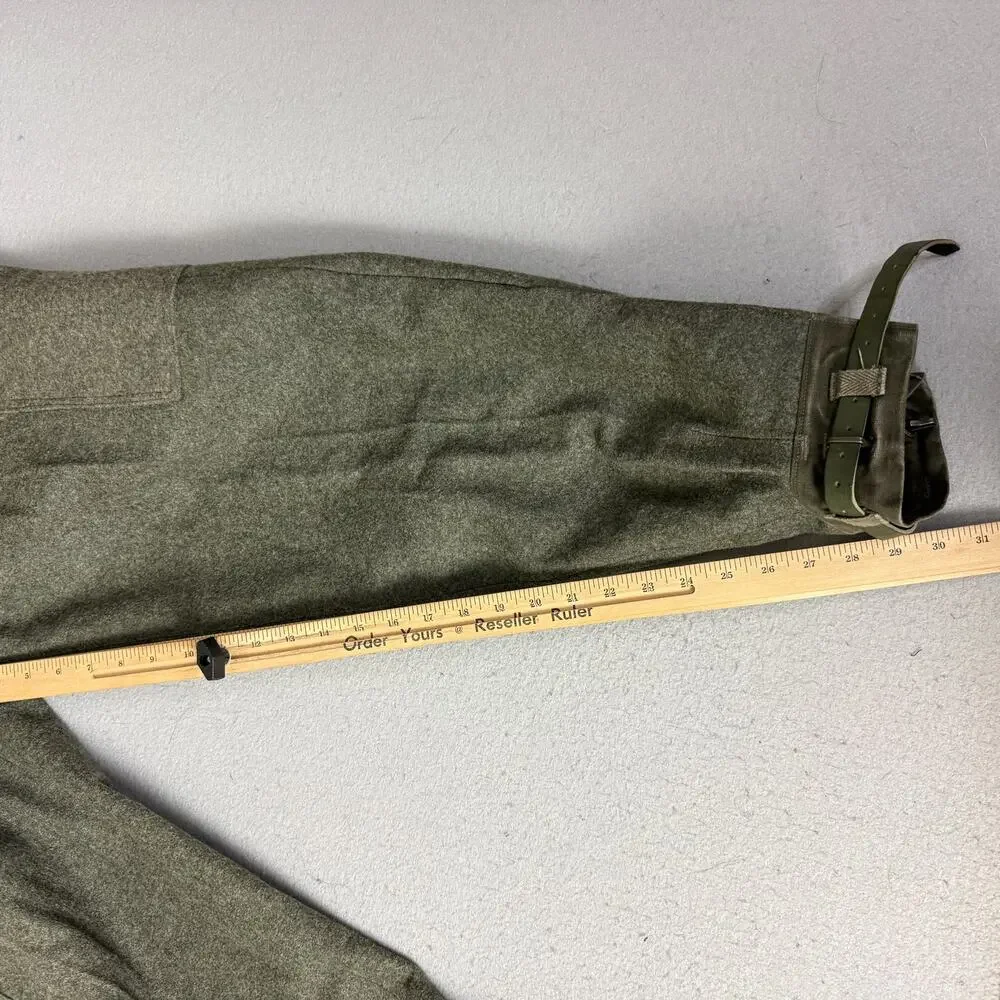 Vintage Swedish Army Wool Cargo Pants C46 Olive Green Military Ankle Straps